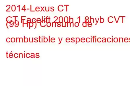 2014-Lexus CT
CT Facelift 200h 1.8hyb CVT (99 Hp) Consumo de combustible y especificaciones técnicas