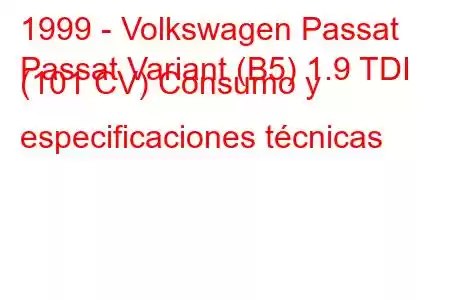 1999 - Volkswagen Passat
Passat Variant (B5) 1.9 TDI (101 CV) Consumo y especificaciones técnicas