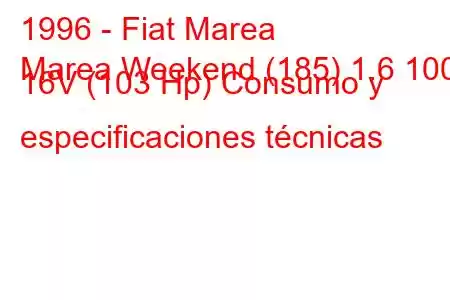 1996 - Fiat Marea
Marea Weekend (185) 1.6 100 16V (103 Hp) Consumo y especificaciones técnicas