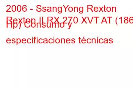 2006 - SsangYong Rexton
Rexton II RX 270 XVT AT (186 Hp) Consumo y especificaciones técnicas