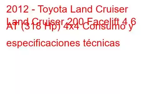 2012 - Toyota Land Cruiser
Land Cruiser 200 Facelift 4.6 AT (318 Hp) 4x4 Consumo y especificaciones técnicas