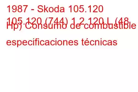 1987 - Skoda 105.120
105.120 (744) 1.2 120 L (48 Hp) Consumo de combustible y especificaciones técnicas