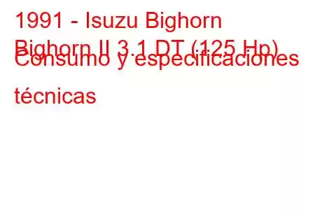 1991 - Isuzu Bighorn
Bighorn II 3.1 DT (125 Hp) Consumo y especificaciones técnicas