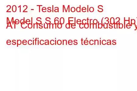 2012 - Tesla Modelo S
Model S S 60 Electro (302 Hp) AT Consumo de combustible y especificaciones técnicas