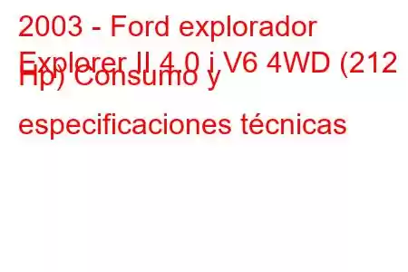 2003 - Ford explorador
Explorer II 4.0 i V6 4WD (212 Hp) Consumo y especificaciones técnicas