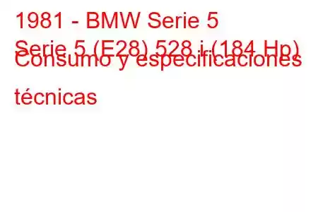 1981 - BMW Serie 5
Serie 5 (E28) 528 i (184 Hp) Consumo y especificaciones técnicas