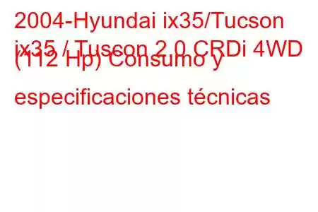 2004-Hyundai ix35/Tucson
ix35 / Tuscon 2.0 CRDi 4WD (112 Hp) Consumo y especificaciones técnicas