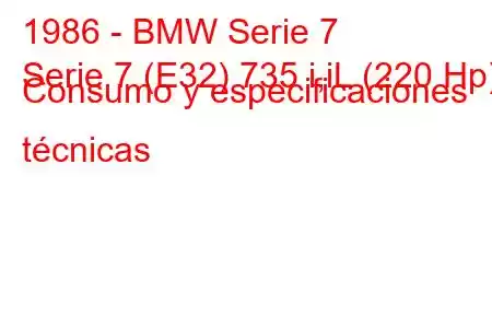 1986 - BMW Serie 7
Serie 7 (E32) 735 i,iL (220 Hp) Consumo y especificaciones técnicas