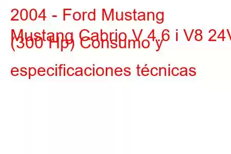 2004 - Ford Mustang
Mustang Cabrio V 4.6 i V8 24V (300 Hp) Consumo y especificaciones técnicas