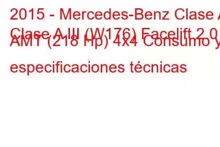 2015 - Mercedes-Benz Clase A
Clase A III (W176) Facelift 2.0 AMT (218 Hp) 4x4 Consumo y especificaciones técnicas