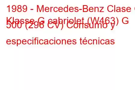 1989 - Mercedes-Benz Clase G
Klasse G cabriolet (W463) G 500 (296 CV) Consumo y especificaciones técnicas