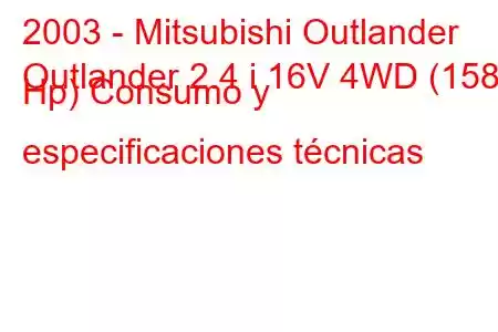 2003 - Mitsubishi Outlander
Outlander 2.4 i 16V 4WD (158 Hp) Consumo y especificaciones técnicas