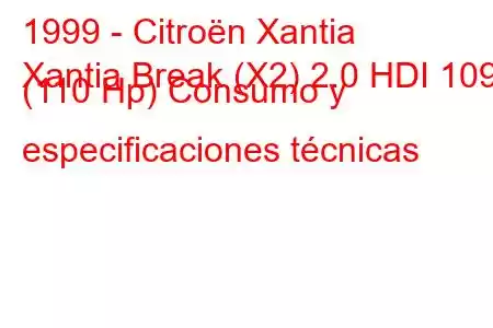 1999 - Citroën Xantia
Xantia Break (X2) 2.0 HDI 109 (110 Hp) Consumo y especificaciones técnicas