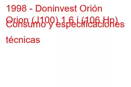 1998 - Doninvest Orión
Orion (J100) 1.6 i (106 Hp) Consumo y especificaciones técnicas