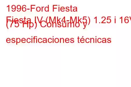 1996-Ford Fiesta
Fiesta IV (Mk4-Mk5) 1.25 i 16V (75 Hp) Consumo y especificaciones técnicas