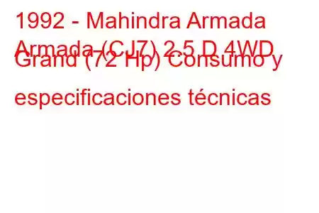 1992 - Mahindra Armada
Armada (CJ7) 2.5 D 4WD Grand (72 Hp) Consumo y especificaciones técnicas