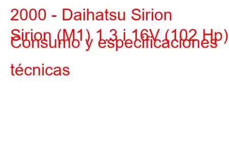 2000 - Daihatsu Sirion
Sirion (M1) 1.3 i 16V (102 Hp) Consumo y especificaciones técnicas