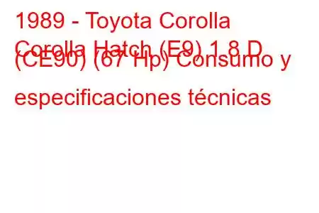 1989 - Toyota Corolla
Corolla Hatch (E9) 1.8 D (CE90) (67 Hp) Consumo y especificaciones técnicas