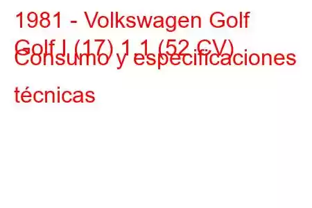 1981 - Volkswagen Golf
Golf I (17) 1.1 (52 CV) Consumo y especificaciones técnicas