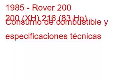 1985 - Rover 200
200 (XH) 216 (83 Hp) Consumo de combustible y especificaciones técnicas