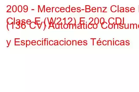 2009 - Mercedes-Benz Clase E
Clase E (W212) E 200 CDI (136 CV) Automático Consumo y Especificaciones Técnicas