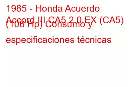 1985 - Honda Acuerdo
Accord III CA5 2.0 EX (CA5) (106 Hp) Consumo y especificaciones técnicas