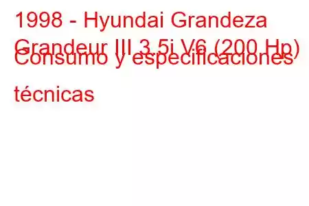 1998 - Hyundai Grandeza
Grandeur III 3.5i V6 (200 Hp) Consumo y especificaciones técnicas