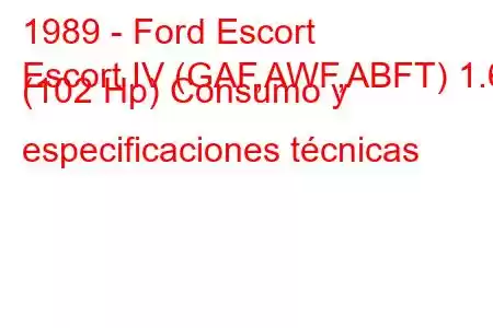 1989 - Ford Escort
Escort IV (GAF,AWF,ABFT) 1.6 (102 Hp) Consumo y especificaciones técnicas