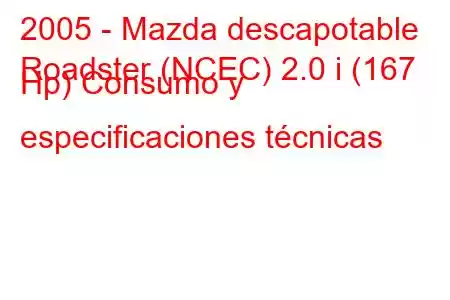 2005 - Mazda descapotable
Roadster (NCEC) 2.0 i (167 Hp) Consumo y especificaciones técnicas