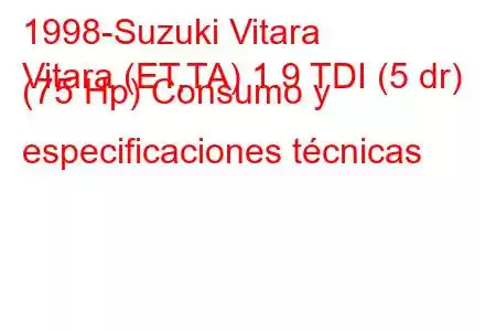 1998-Suzuki Vitara
Vitara (ET,TA) 1.9 TDI (5 dr) (75 Hp) Consumo y especificaciones técnicas