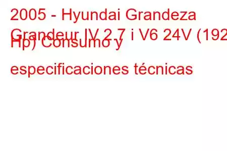 2005 - Hyundai Grandeza
Grandeur IV 2.7 i V6 24V (192 Hp) Consumo y especificaciones técnicas