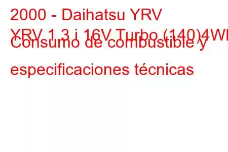 2000 - Daihatsu YRV
YRV 1.3 i 16V Turbo (140)4WD Consumo de combustible y especificaciones técnicas