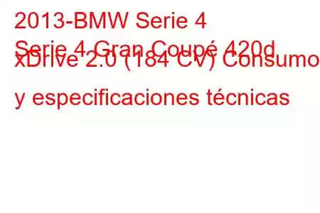 2013-BMW Serie 4
Serie 4 Gran Coupé 420d xDrive 2.0 (184 CV) Consumo y especificaciones técnicas