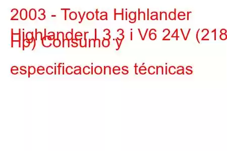 2003 - Toyota Highlander
Highlander I 3.3 i V6 24V (218 Hp) Consumo y especificaciones técnicas