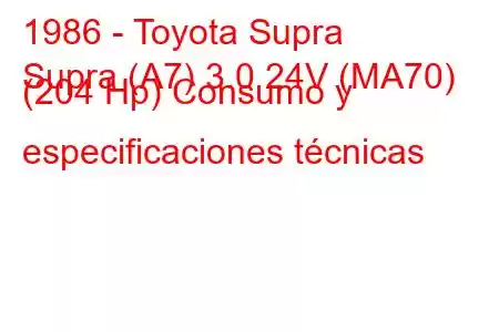 1986 - Toyota Supra
Supra (A7) 3.0 24V (MA70) (204 Hp) Consumo y especificaciones técnicas