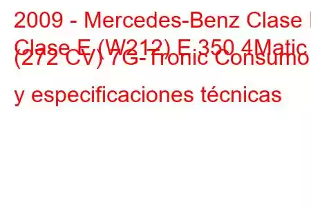 2009 - Mercedes-Benz Clase E
Clase E (W212) E 350 4Matic (272 CV) 7G-Tronic Consumo y especificaciones técnicas