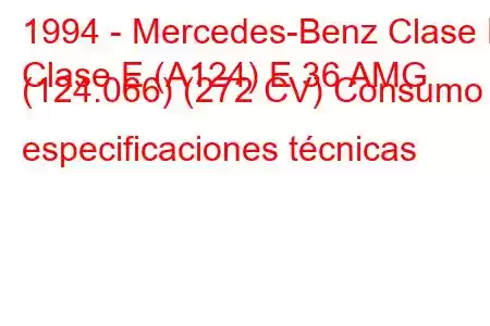 1994 - Mercedes-Benz Clase E
Clase E (A124) E 36 AMG (124.066) (272 CV) Consumo y especificaciones técnicas