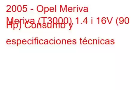 2005 - Opel Meriva
Meriva (T3000) 1.4 i 16V (90 Hp) Consumo y especificaciones técnicas