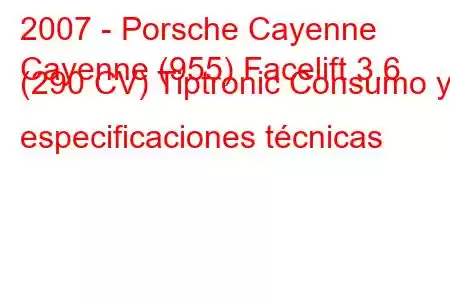 2007 - Porsche Cayenne
Cayenne (955) Facelift 3.6 (290 CV) Tiptronic Consumo y especificaciones técnicas