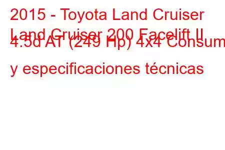 2015 - Toyota Land Cruiser
Land Cruiser 200 Facelift II 4.5d AT (249 Hp) 4x4 Consumo y especificaciones técnicas