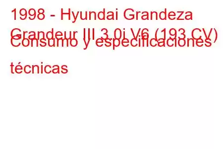 1998 - Hyundai Grandeza
Grandeur III 3.0i V6 (193 CV) Consumo y especificaciones técnicas