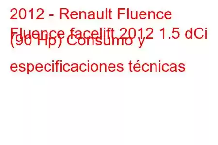 2012 - Renault Fluence
Fluence facelift 2012 1.5 dCi (90 Hp) Consumo y especificaciones técnicas