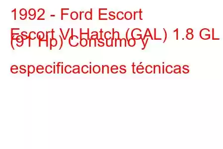 1992 - Ford Escort
Escort VI Hatch (GAL) 1.8 GL (91 Hp) Consumo y especificaciones técnicas