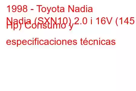 1998 - Toyota Nadia
Nadia (SXN10) 2.0 i 16V (145 Hp) Consumo y especificaciones técnicas