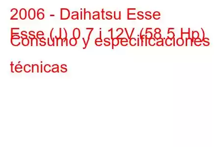 2006 - Daihatsu Esse
Esse (J) 0.7 i 12V (58.5 Hp) Consumo y especificaciones técnicas