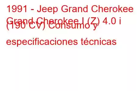 1991 - Jeep Grand Cherokee
Grand Cherokee I (Z) 4.0 i (190 CV) Consumo y especificaciones técnicas