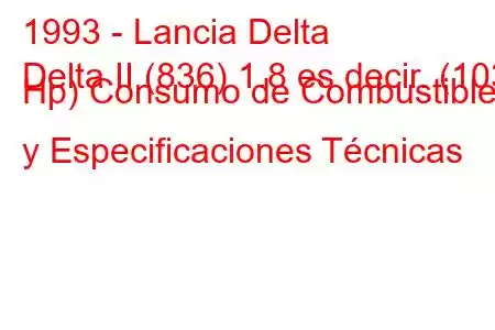 1993 - Lancia Delta
Delta II (836) 1.8 es decir. (103 Hp) Consumo de Combustible y Especificaciones Técnicas