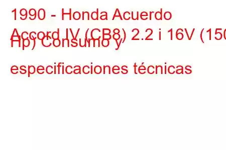 1990 - Honda Acuerdo
Accord IV (CB8) 2.2 i 16V (150 Hp) Consumo y especificaciones técnicas