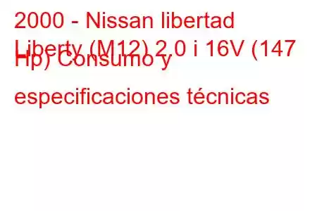 2000 - Nissan libertad
Liberty (M12) 2.0 i 16V (147 Hp) Consumo y especificaciones técnicas