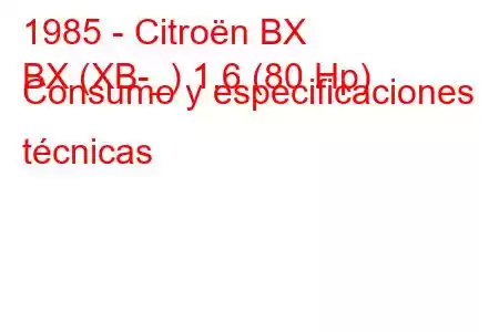 1985 - Citroën BX
BX (XB-_) 1.6 (80 Hp) Consumo y especificaciones técnicas